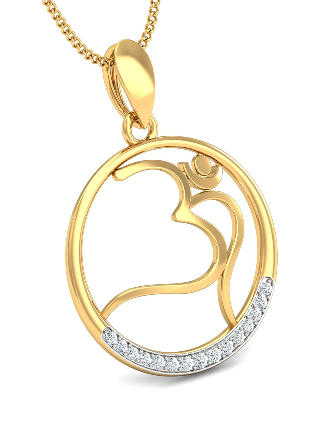 KUBERBOX Saakshar Om 18KT Gold Diamond-Studded Pendant-1.33gm