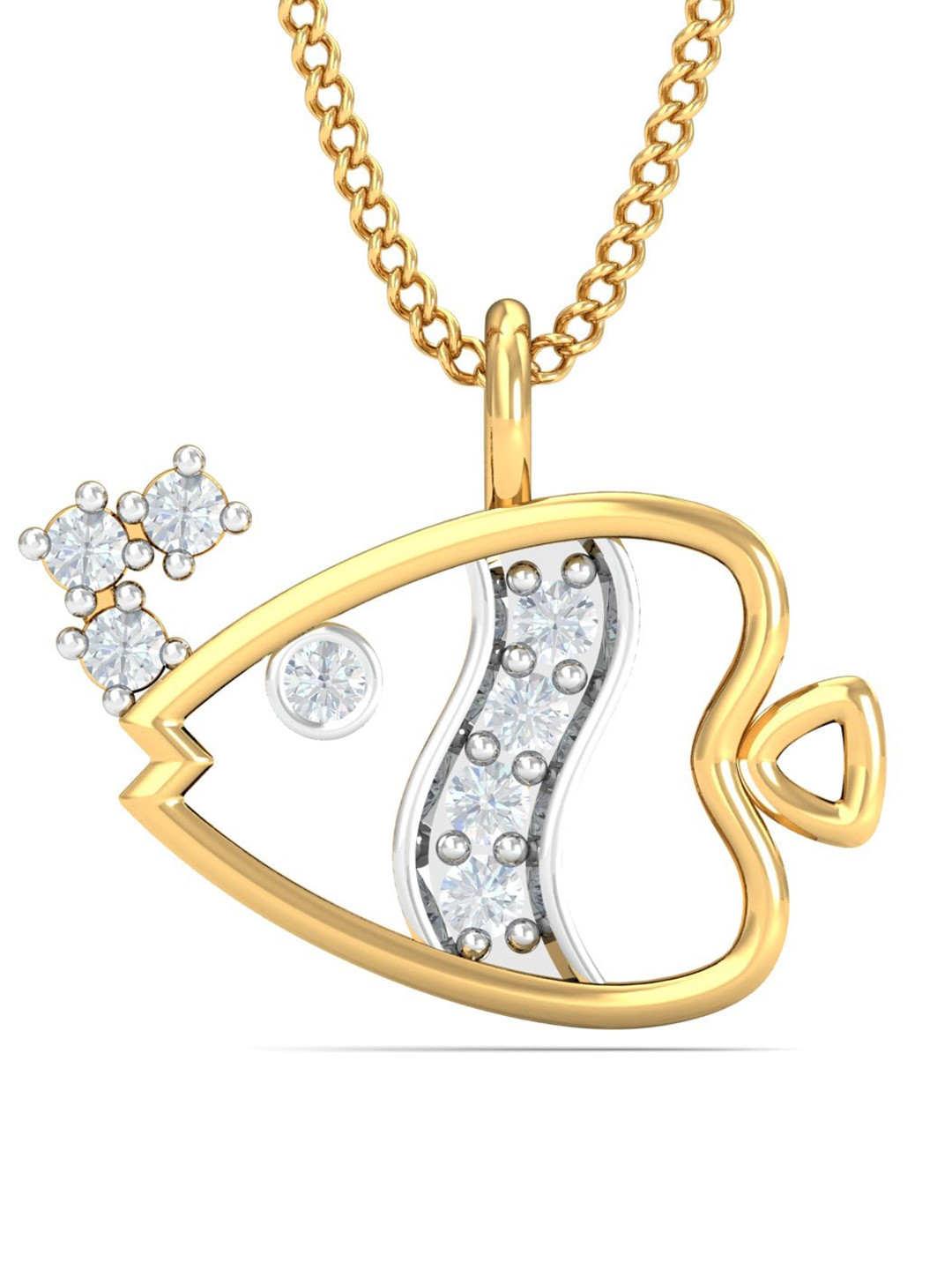 KUBERBOX Fish 18KT Gold Diamond-Studded Pendant-0.99gm