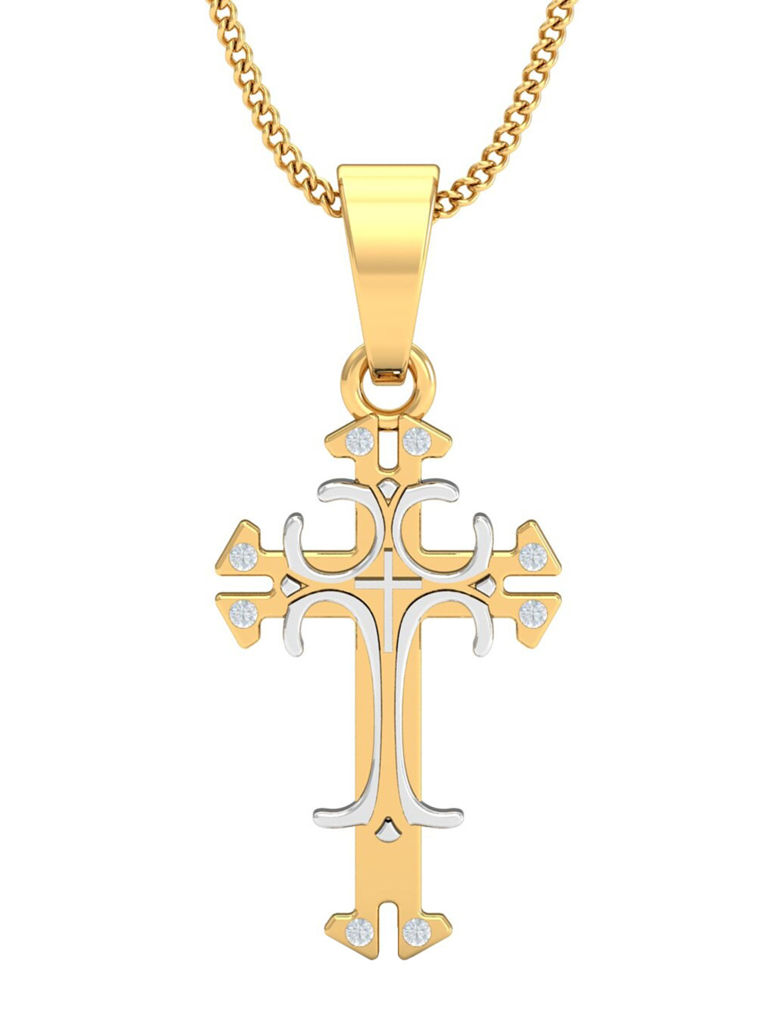 KUBERBOX 18KT Gold Diamond-Studded Kendra Christian Pendant-1.06gm