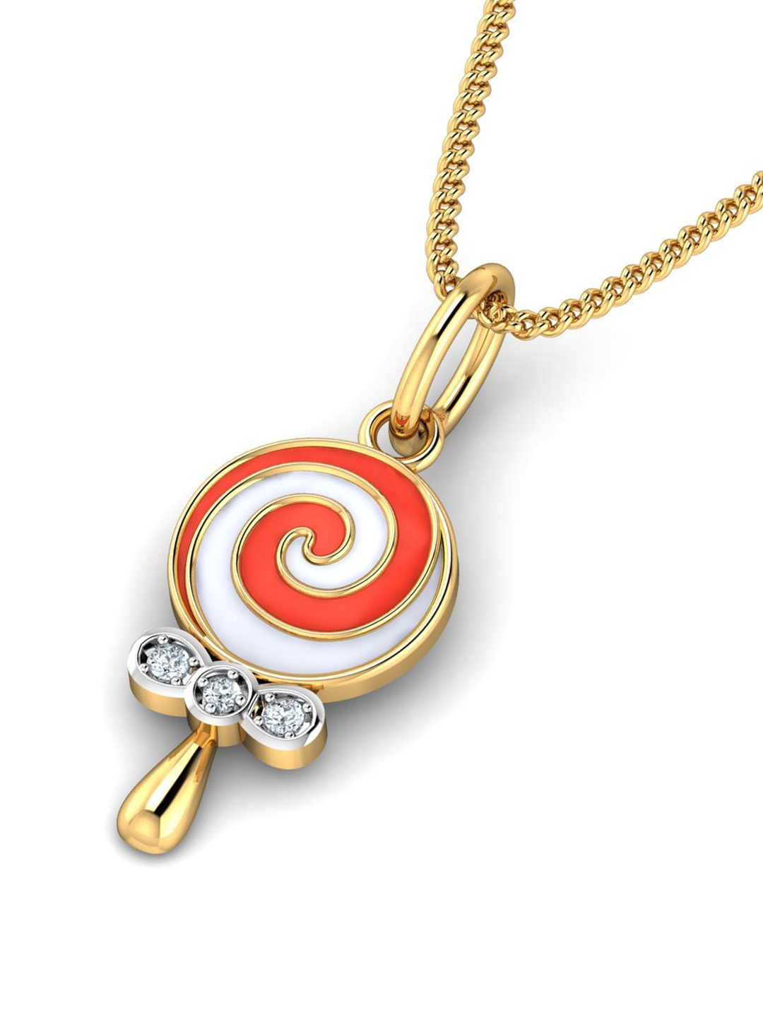 KUBERBOX 18KT Gold Diamond-Studded Candy Kids Pendant-0.77gm