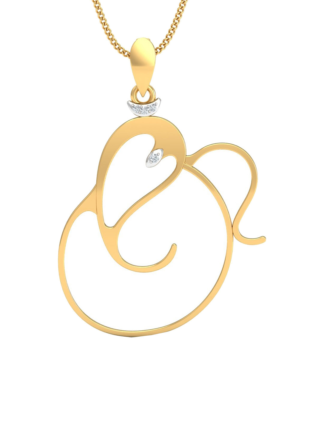 KUBERBOX 18KT Gold Diamond-Studded Gajanana Om Pendant-1.38gm