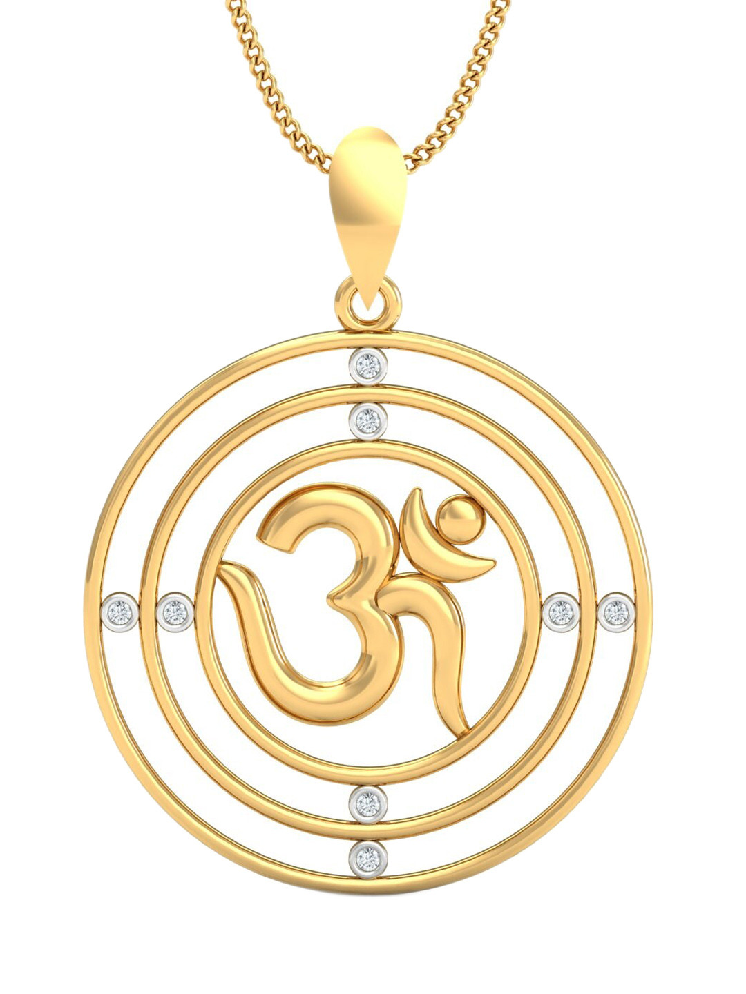 KUBERBOX 18KT Gold Diamond-Studded Concentric Loops Om Pendant-1.9gm