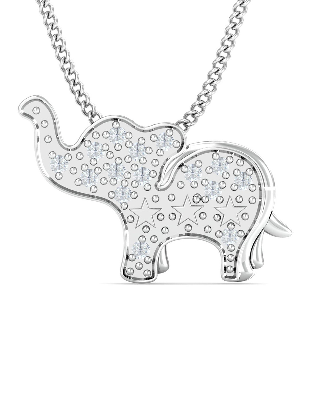 KUBERBOX 18KT White Gold Diamond-Studded Elephant Pendant-1.89gm