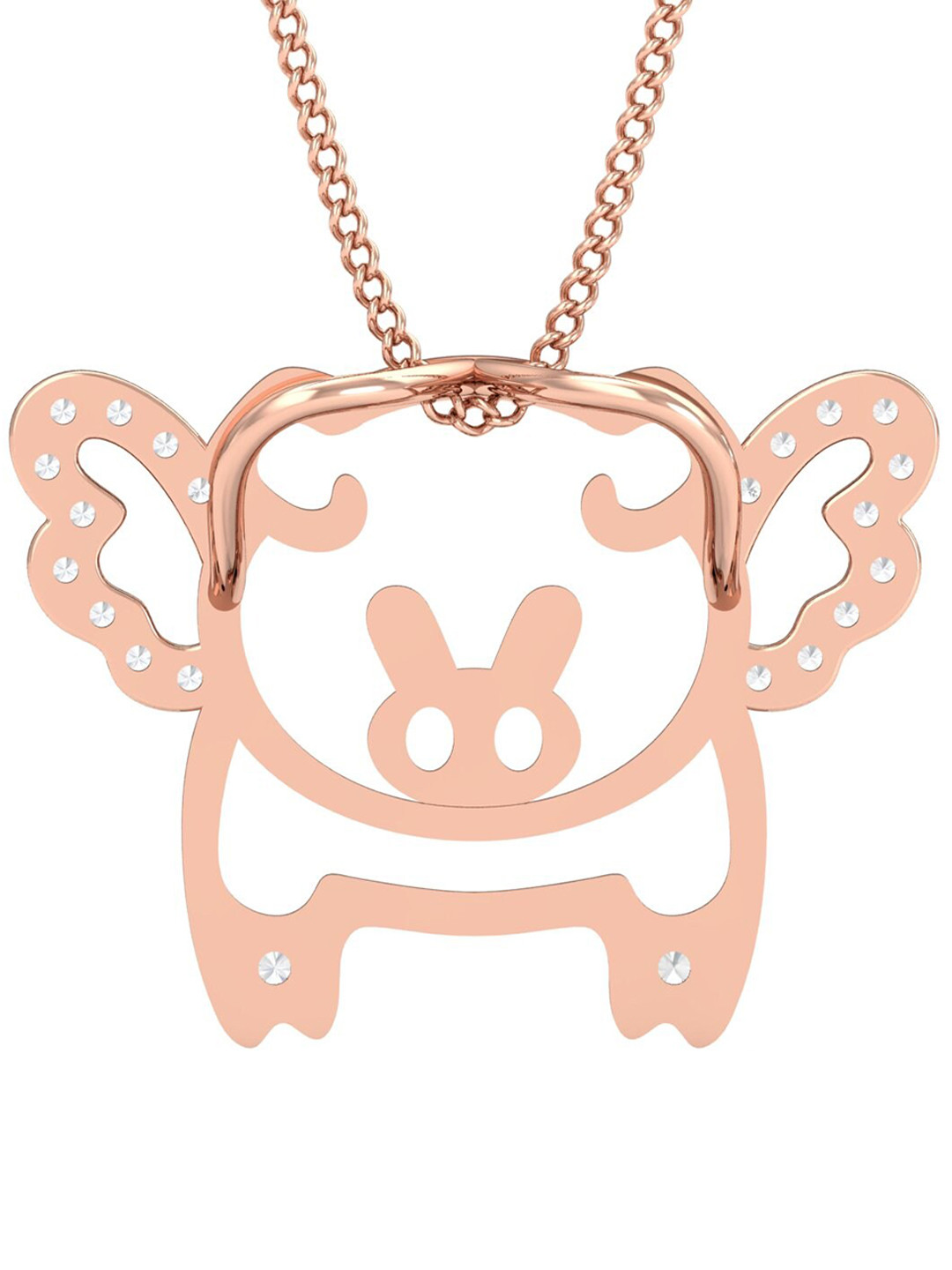 KUBERBOX 18KT Rose Gold Diamond-Studded Flying Pig Pendant-1.71gm