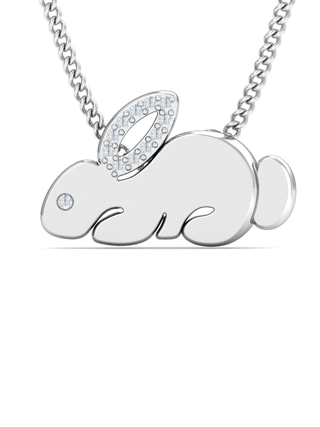KUBERBOX 18KT White Gold Diamond-Studded Rabbit Pendant-1.28gm