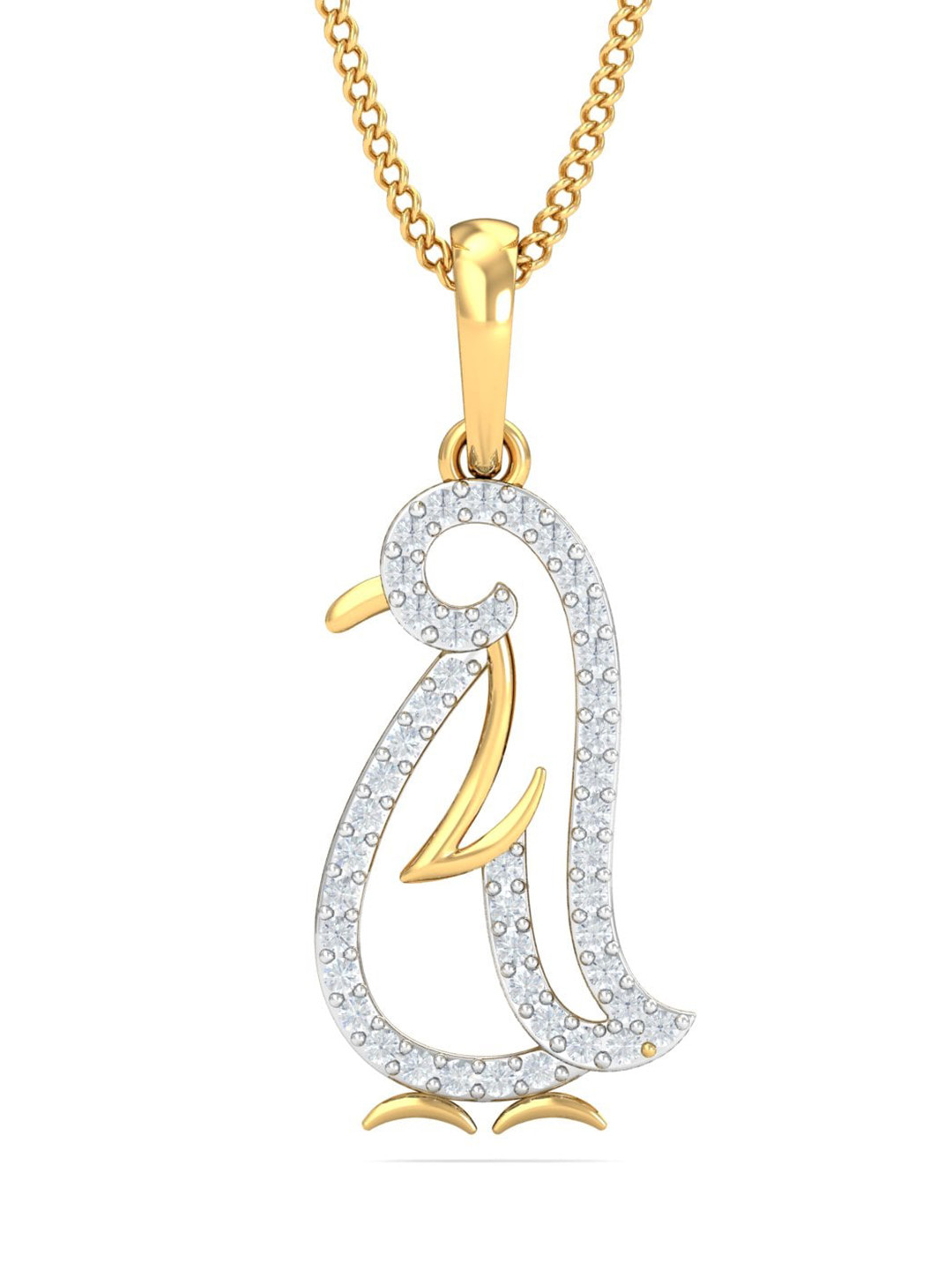 KUBERBOX 18KT Gold Diamond-Studded Penguin Pendant-0.99gm