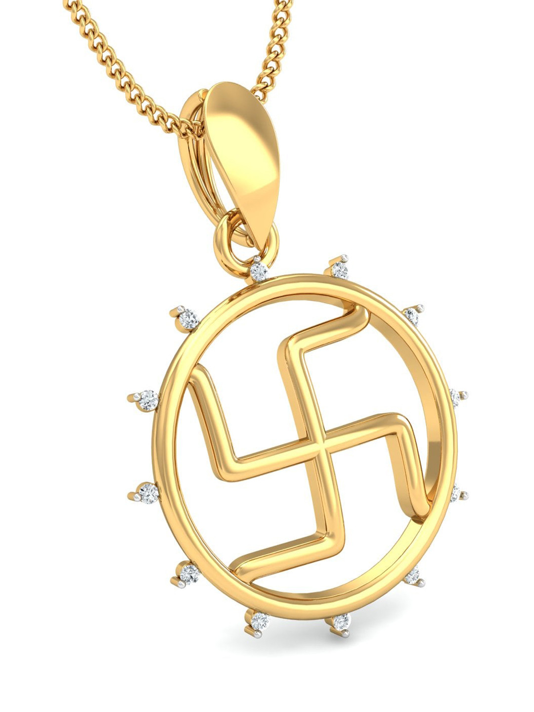 KUBERBOX Enclosed Swastik 18KT Gold Diamond-Studded Pendant-1.14gm