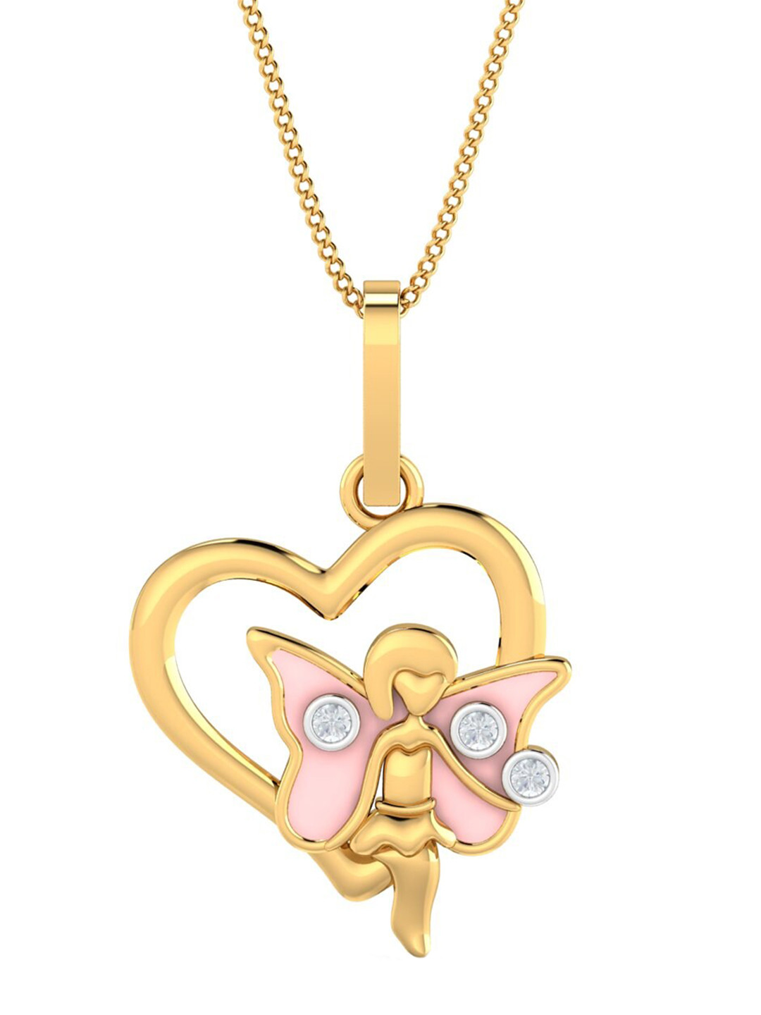 KUBERBOX Cuper Heart Enamel 18KT Gold Diamond-Studded Pendant-1.96gm