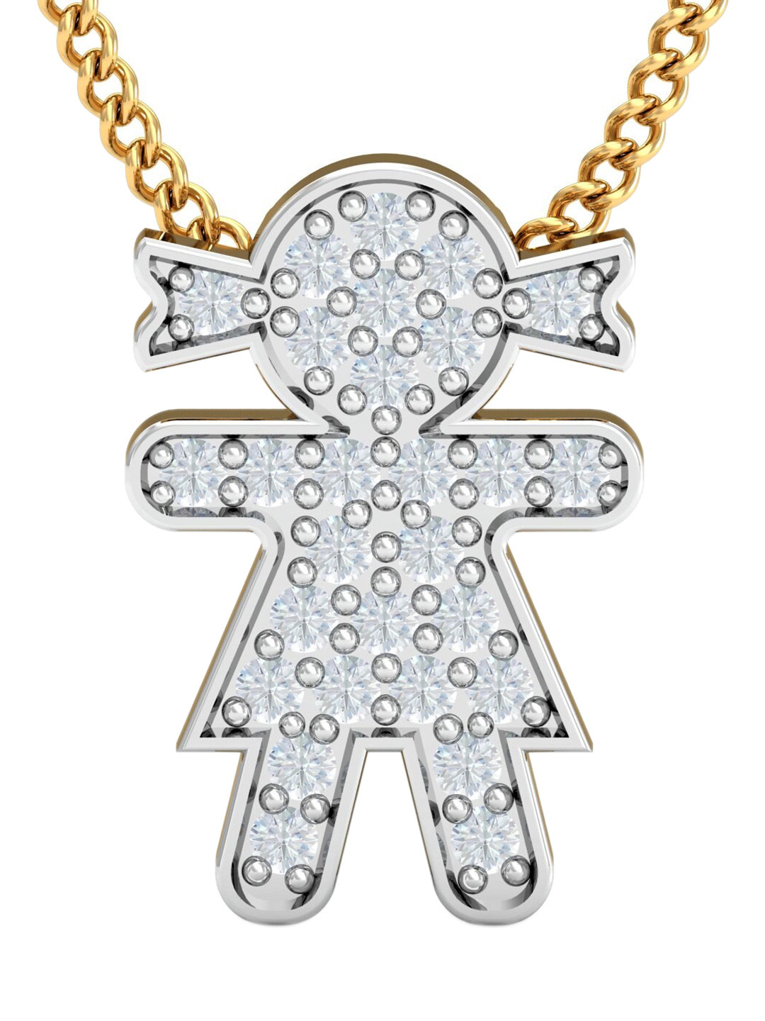 KUBERBOX Cute Dolly 18KT Gold Diamond Studded Pendant-0.63gm