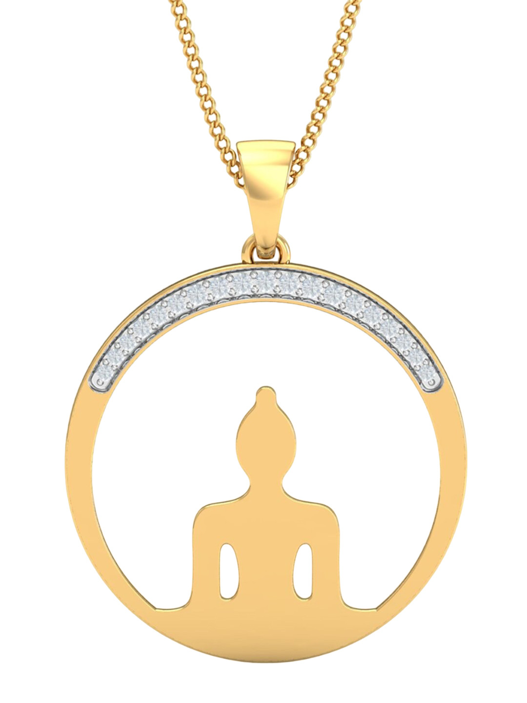 KUBERBOX Dhayana Buddha 18KT Gold Diamond Studded Pendant-1.58gm