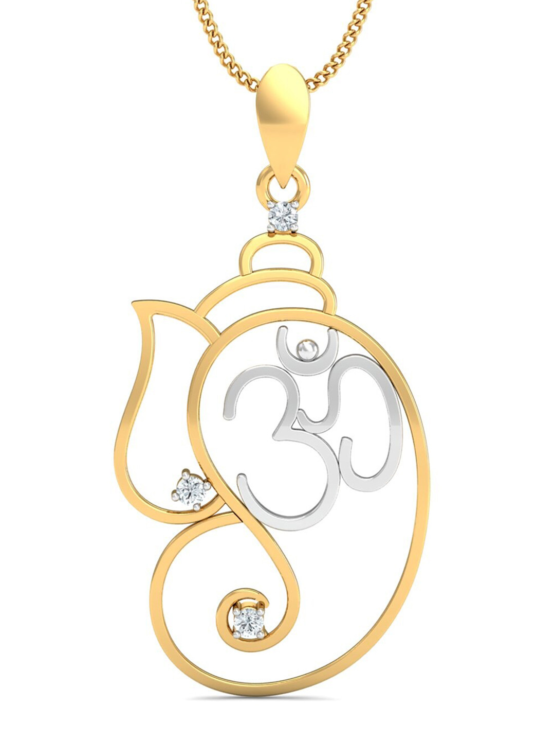 KUBERBOX Om-Ganeshaye Shankh 18KT Gold Diamond Studded Pendant-1.43gm