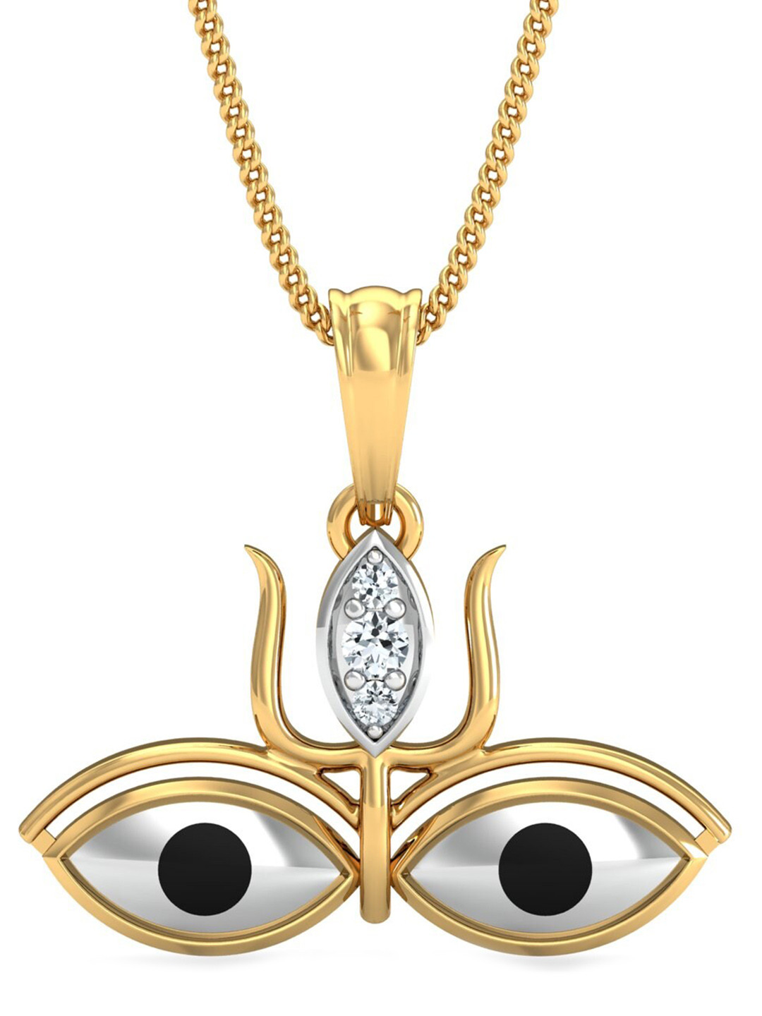 KUBERBOX Jai Durga Trishul 18KT Gold Diamond-Studded Pendant-1.44gm