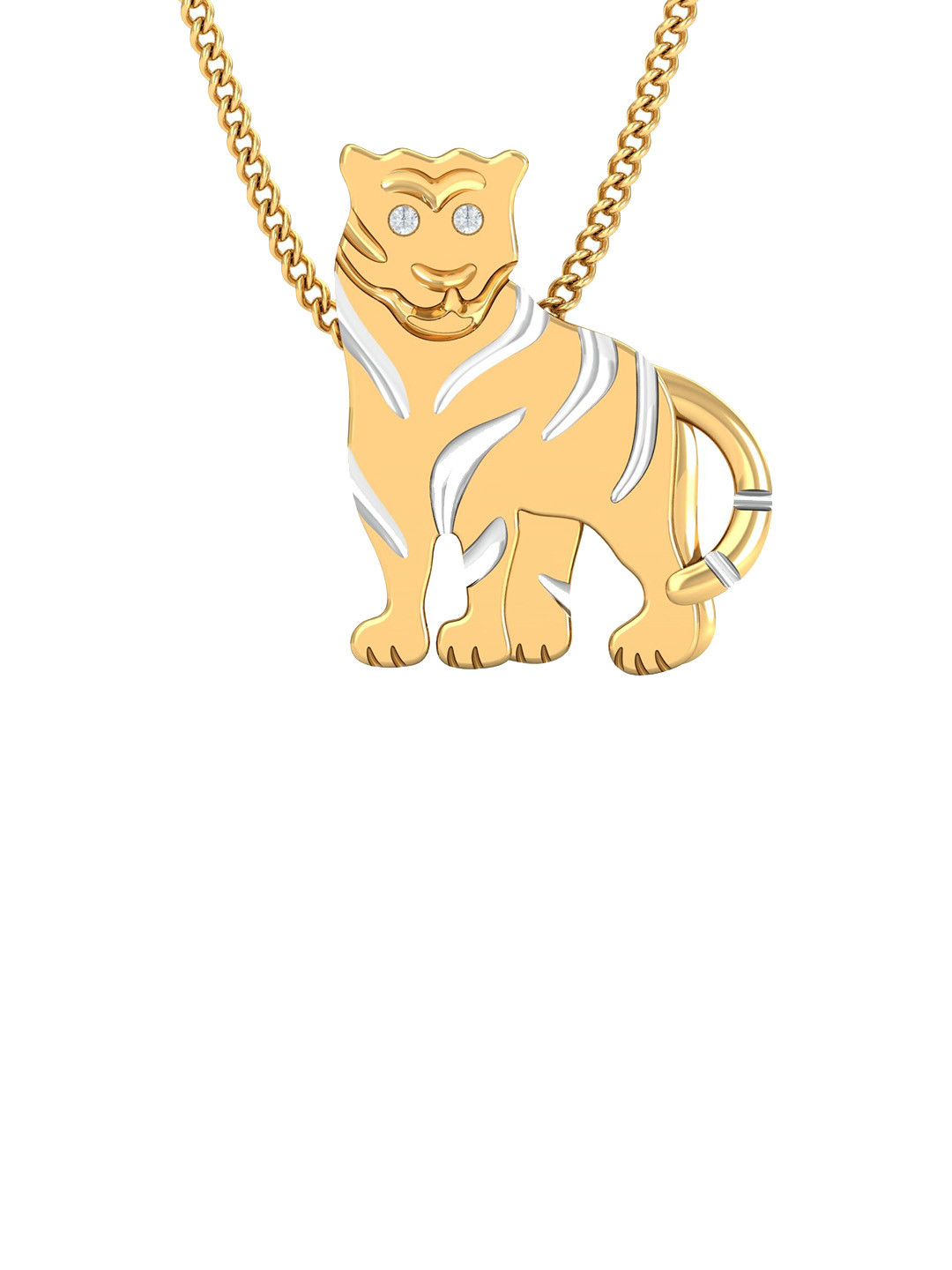 KUBERBOX Tiger 18KT Gold Diamond-Studded Pendant-2.57gm
