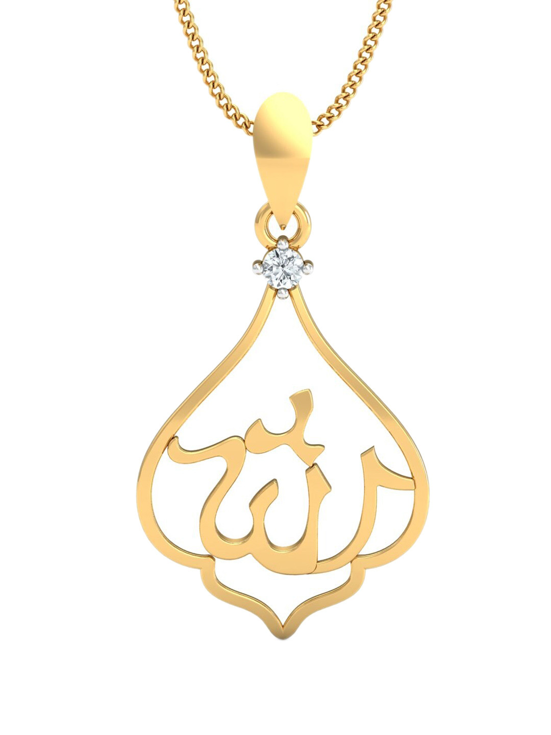 KUBERBOX Allah 18KT Gold Diamond Studded Pendant-1.05gm