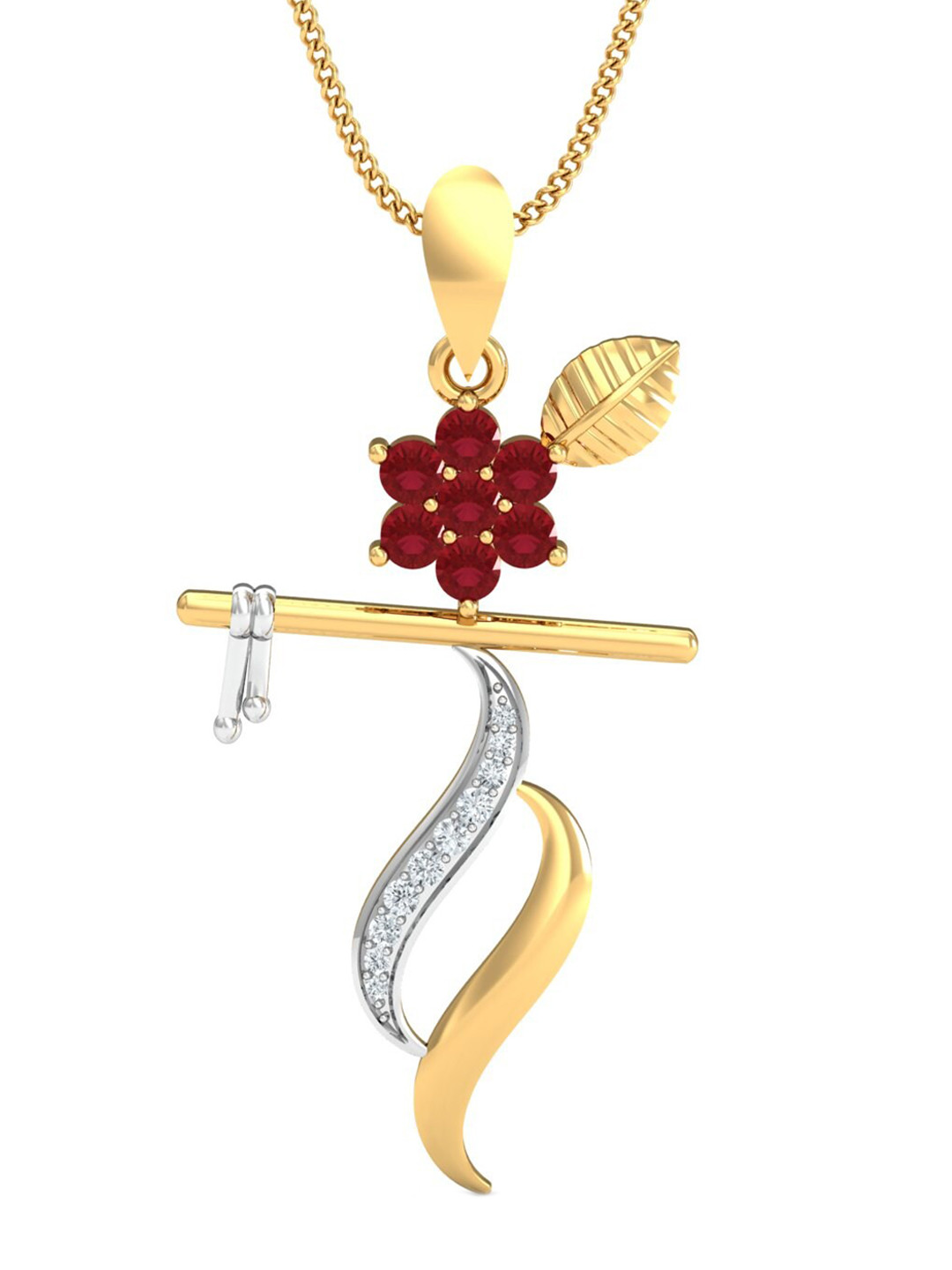 KUBERBOX Krishna Ruby 18KT Gold Diamond-Studded Pendant-1.81gm