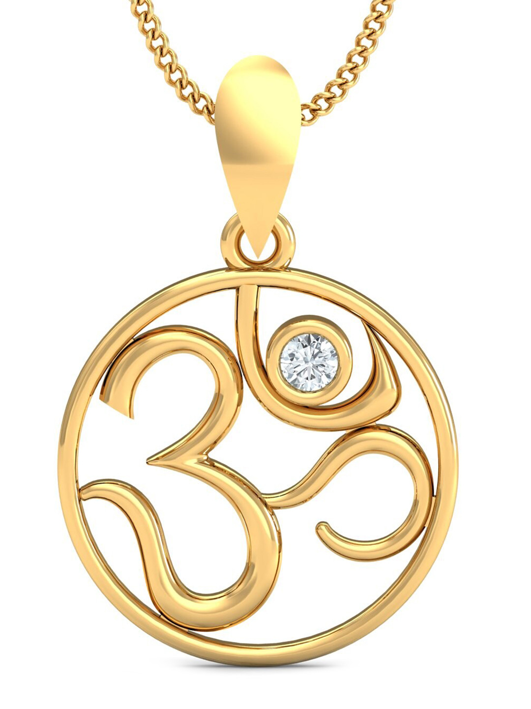 KUBERBOX Gold Om 18KT Gold Diamond-Studded Pendant-1.05gm