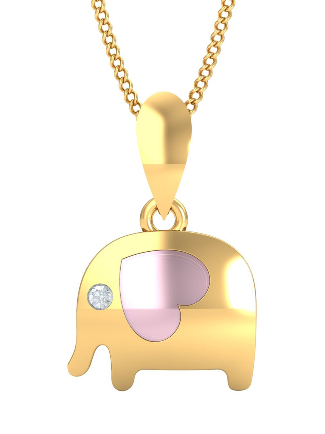 KUBERBOX Baby Elephant 18KT Gold Diamond Studded Pendant-1.17gm