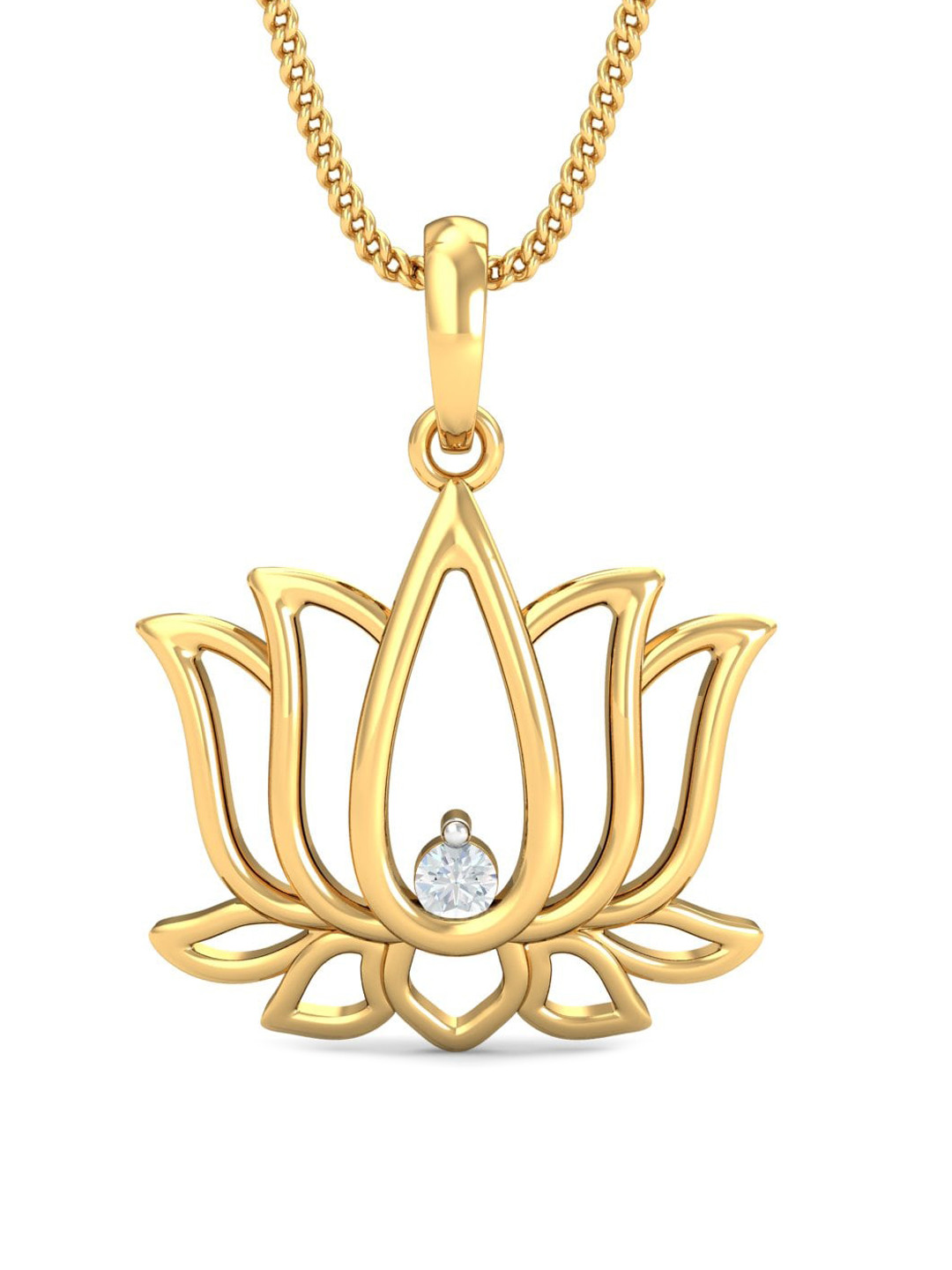 KUBERBOX Lotus 18KT Gold Diamond-Studded Pendant-1.23gm