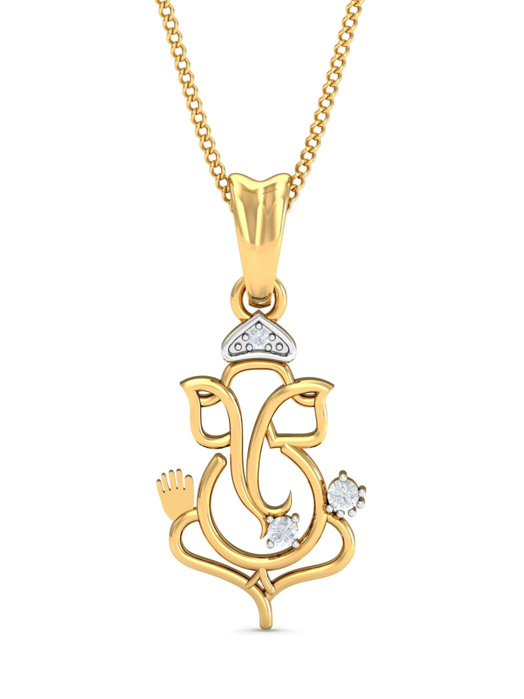 KUBERBOX Lord Ganesha 18KT Gold Diamond-Studded Pendant - 0.95 gm