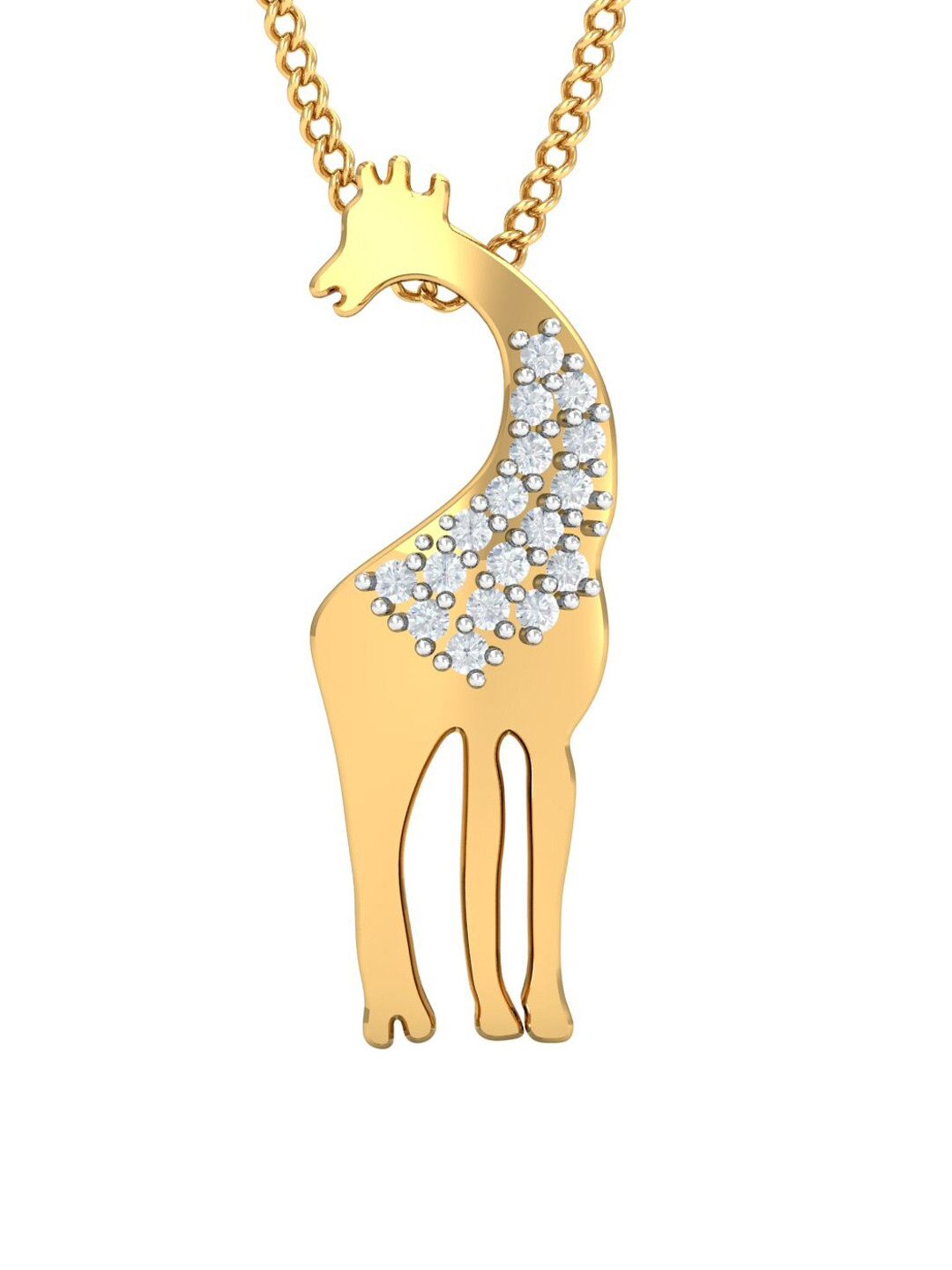 KUBERBOX Giraffe 18KT Gold Diamond Studded Pendant-0.95gm