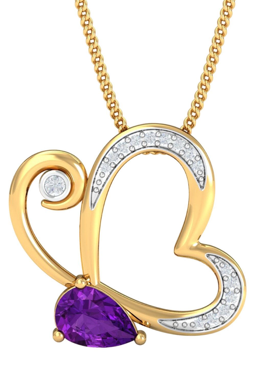 KUBERBOX Kids' Titli 18KT Gold Gemstone & Diamond-Studded Pendant-1.45gm