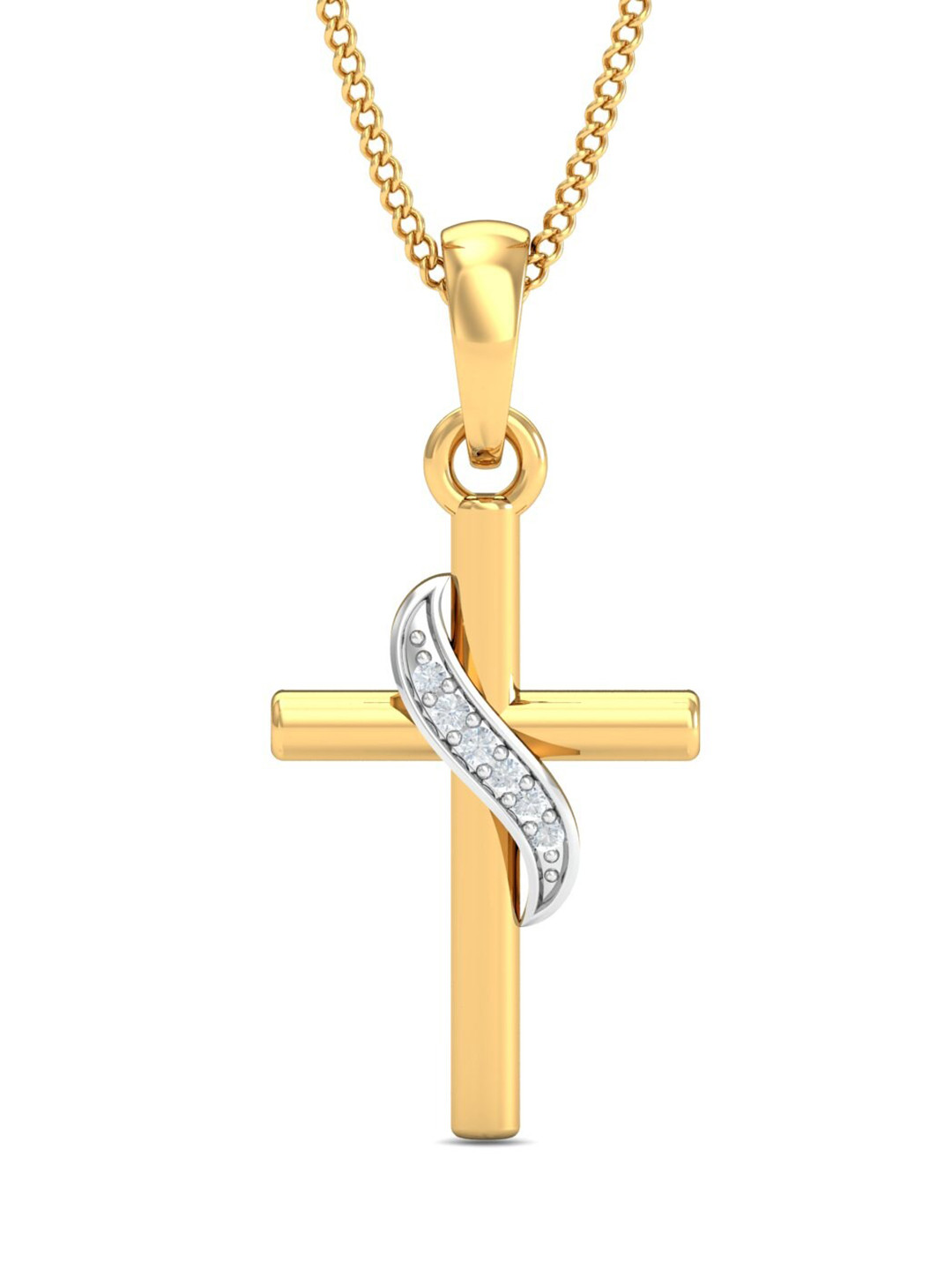 KUBERBOX Divinity Cross 18KT Gold Diamond Studded Pendant-0.84gm