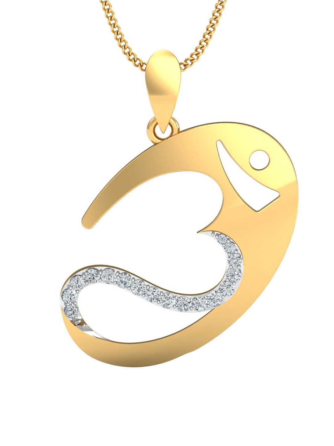 KUBERBOX Divya Aum 18KT Gold Diamond-Studded Pendant-2.43gm