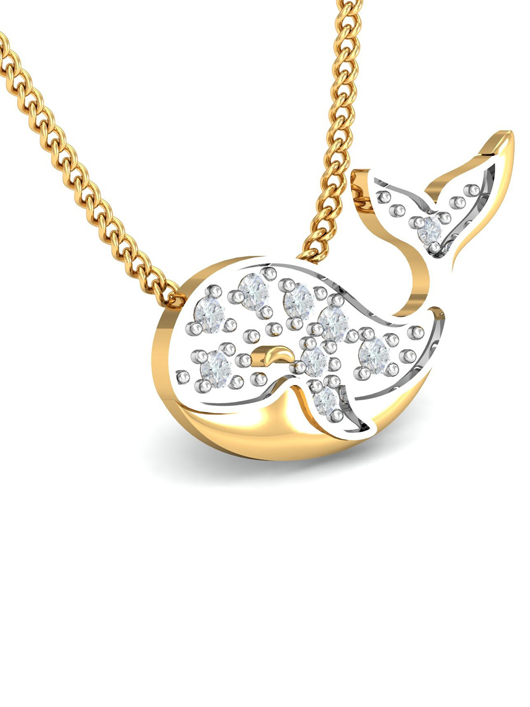 KUBERBOX Fish Toss 18KT Gold Diamond Studded Pendant-1.08gm