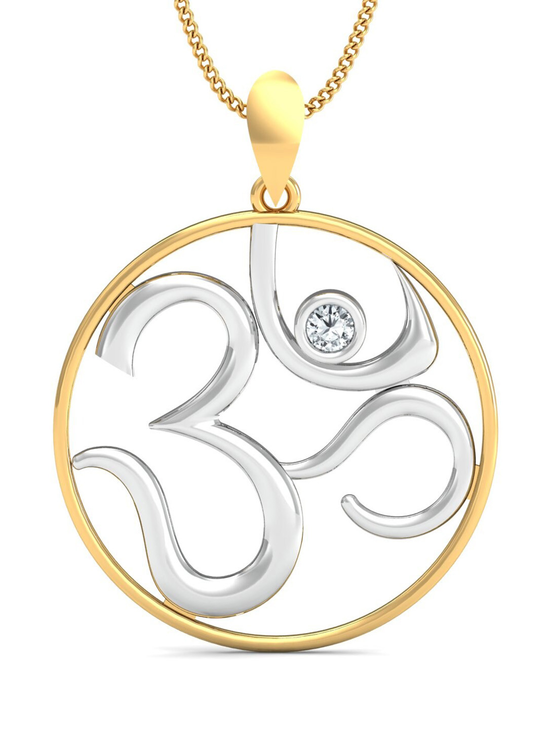 KUBERBOX Om 18KT Gold Diamond-Studded Pendant-2.19gm