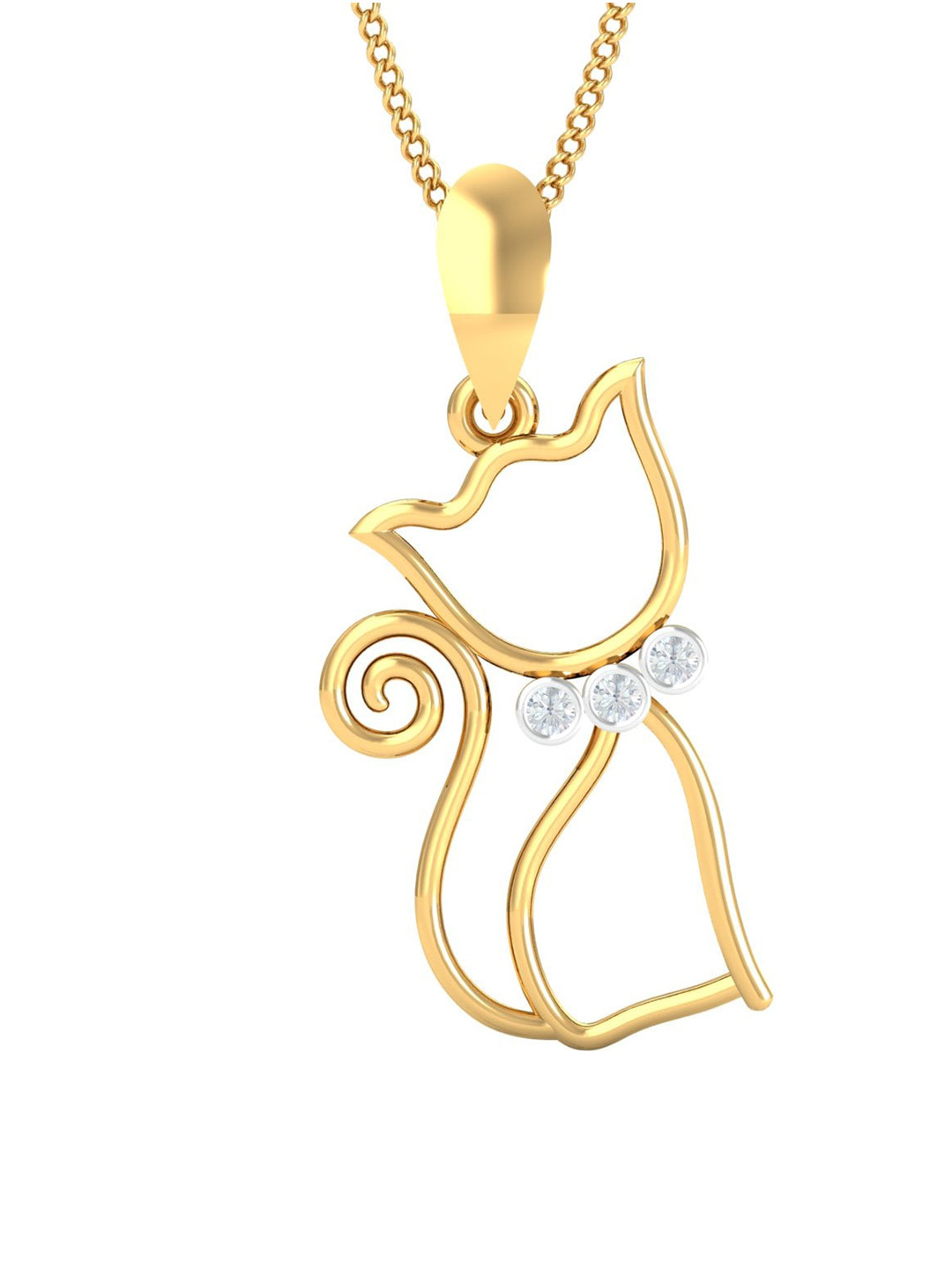 KUBERBOX Cat 18KT Gold Diamond-Studded Pendant-1.08gm