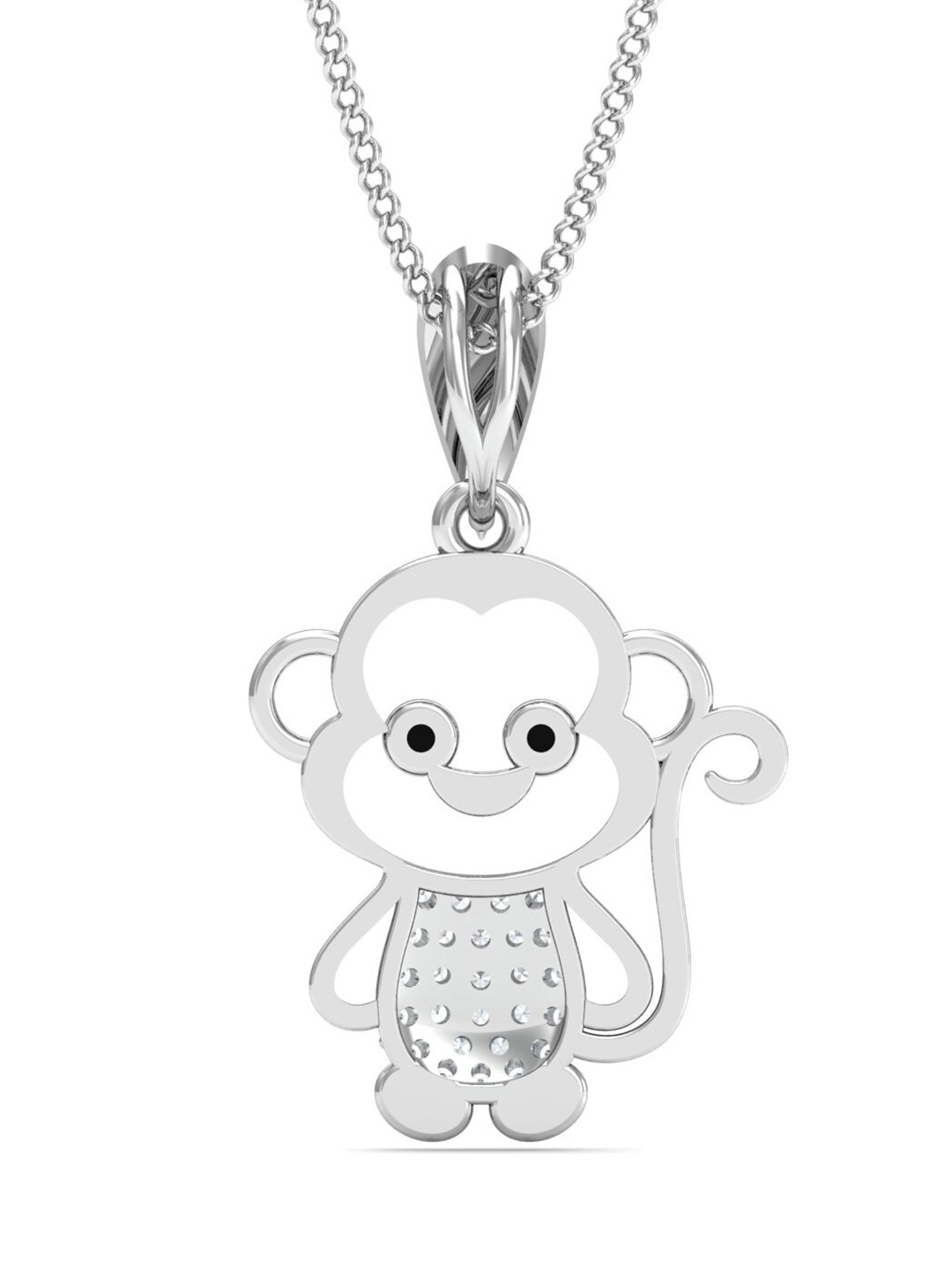 KUBERBOX Chimp 18KT White Gold Diamond Studded Pendant-1.35gm