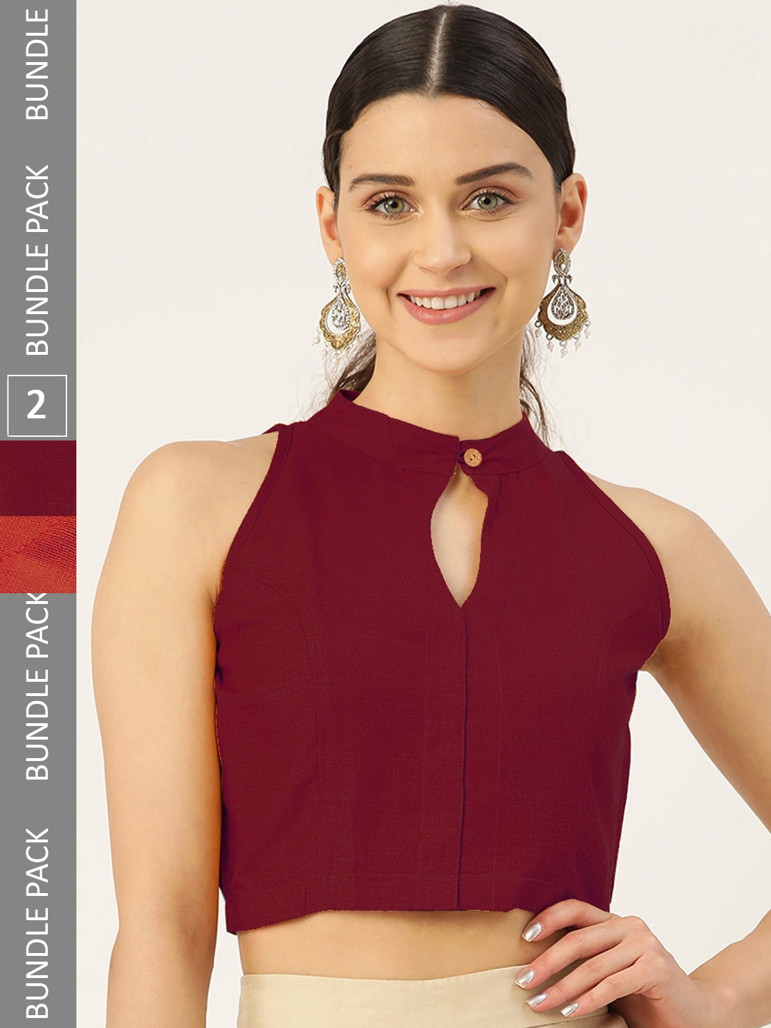 Molcha Pack Of 2 Cotton Non Padded Sleeveless Saree Blouses