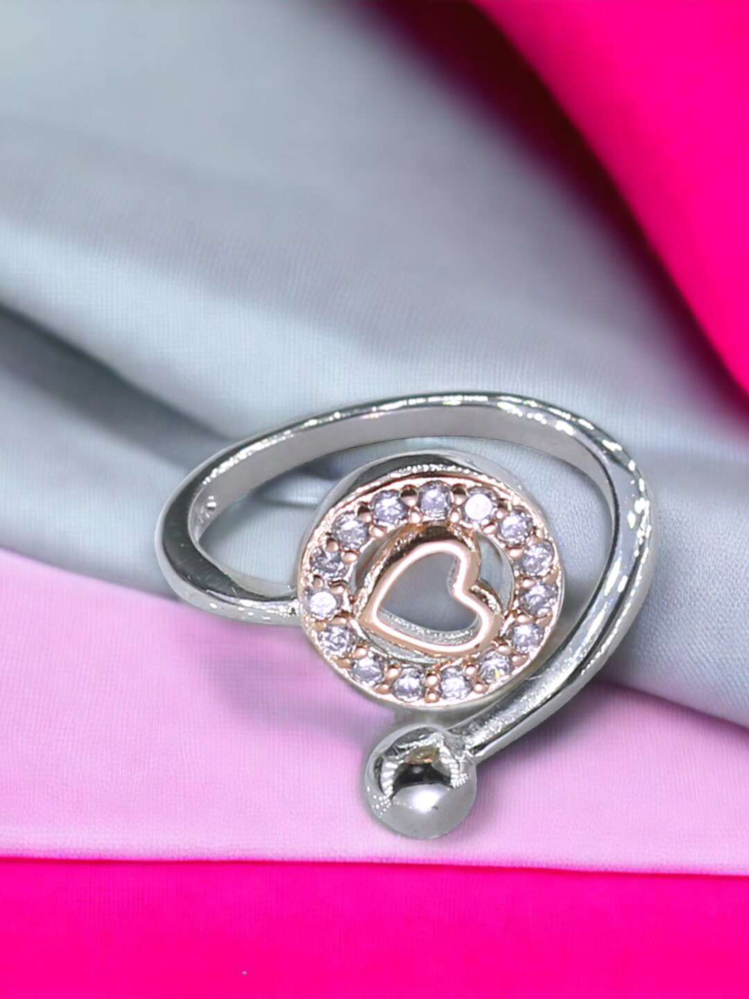 Taraash 92.5 Sterling Rose Gold-Plated & CZ-Studded Heart Shaped Finger Ring