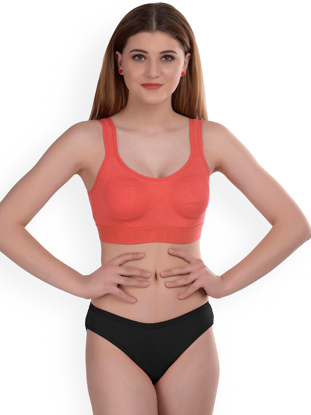 AROUSY Cotton Non-Padded Non-Wired Bra & Mid-Rise Briefs Gayla Set_Orange_38