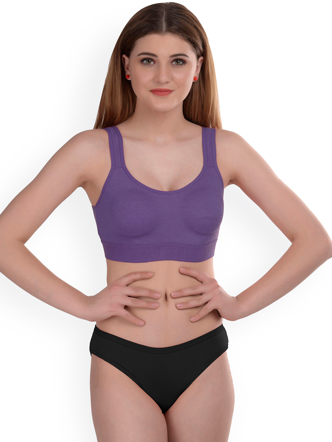 AROUSY Cotton Non-Padded Non-Wired Bra & Mid-Rise Briefs Gayla Set_Purple_40