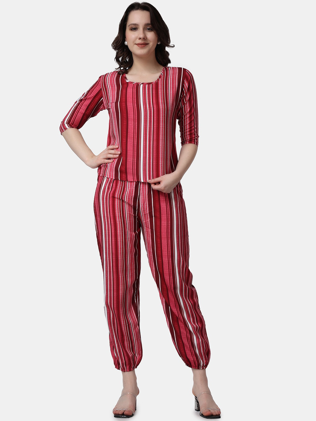 Popwings Striped Square Neck Top With Joggers
