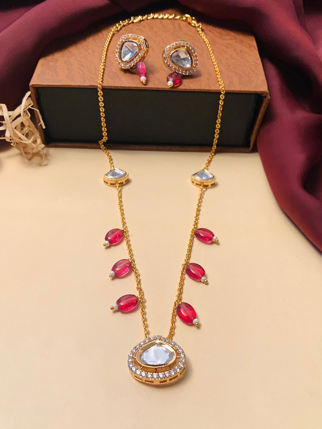 ABDESIGNS Gold-Plated Kundan Polki Jewellery Set
