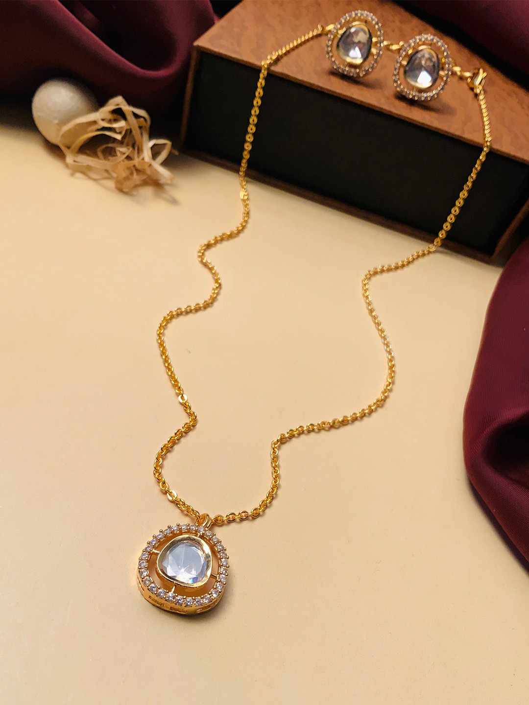 ABDESIGNS Gold-Plated Brass Kundan Necklace Set