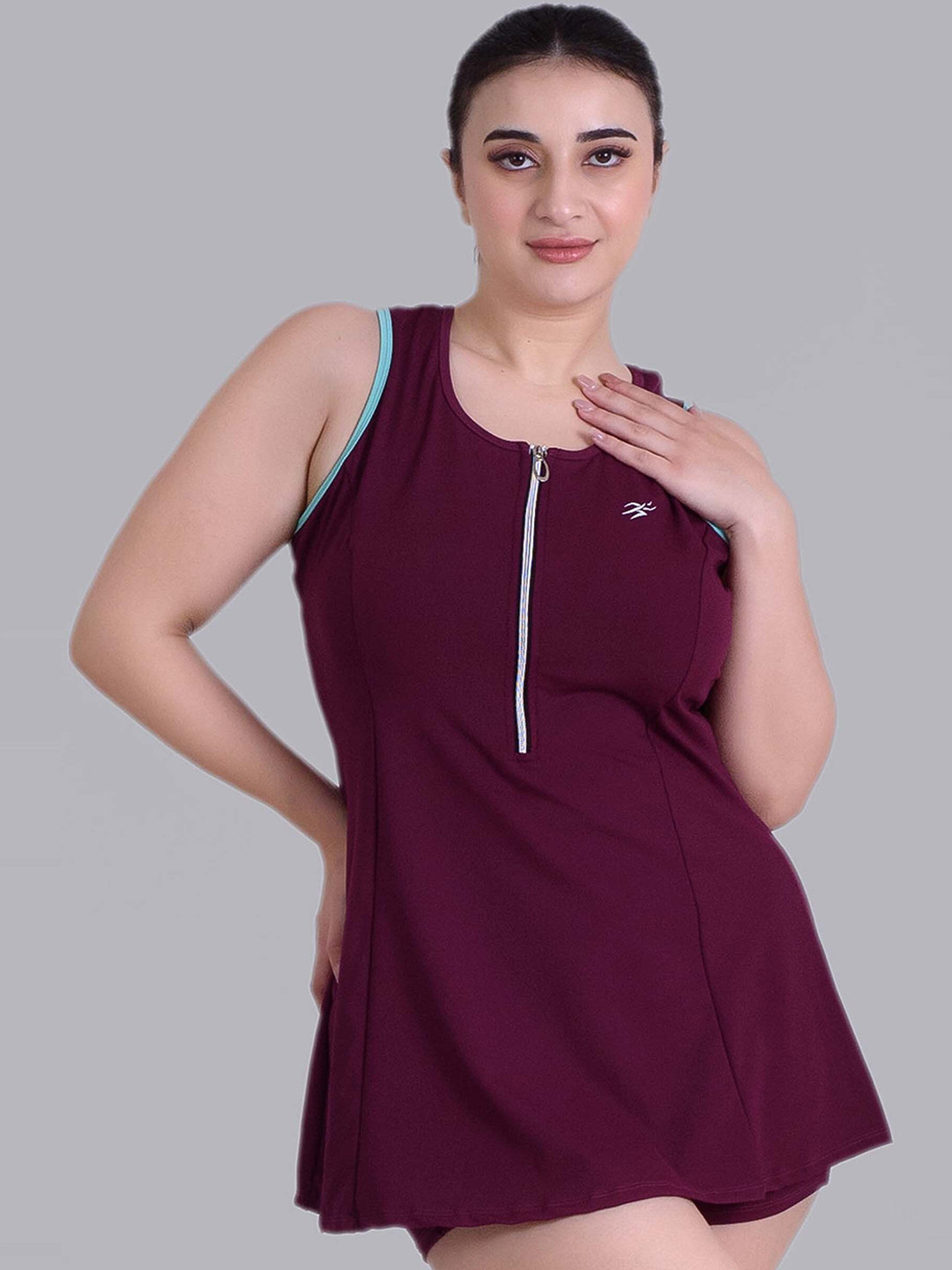 Keepfit Women Sleeveless Padded Swimset with Zipper Top and Boyshorts for Women & Girls