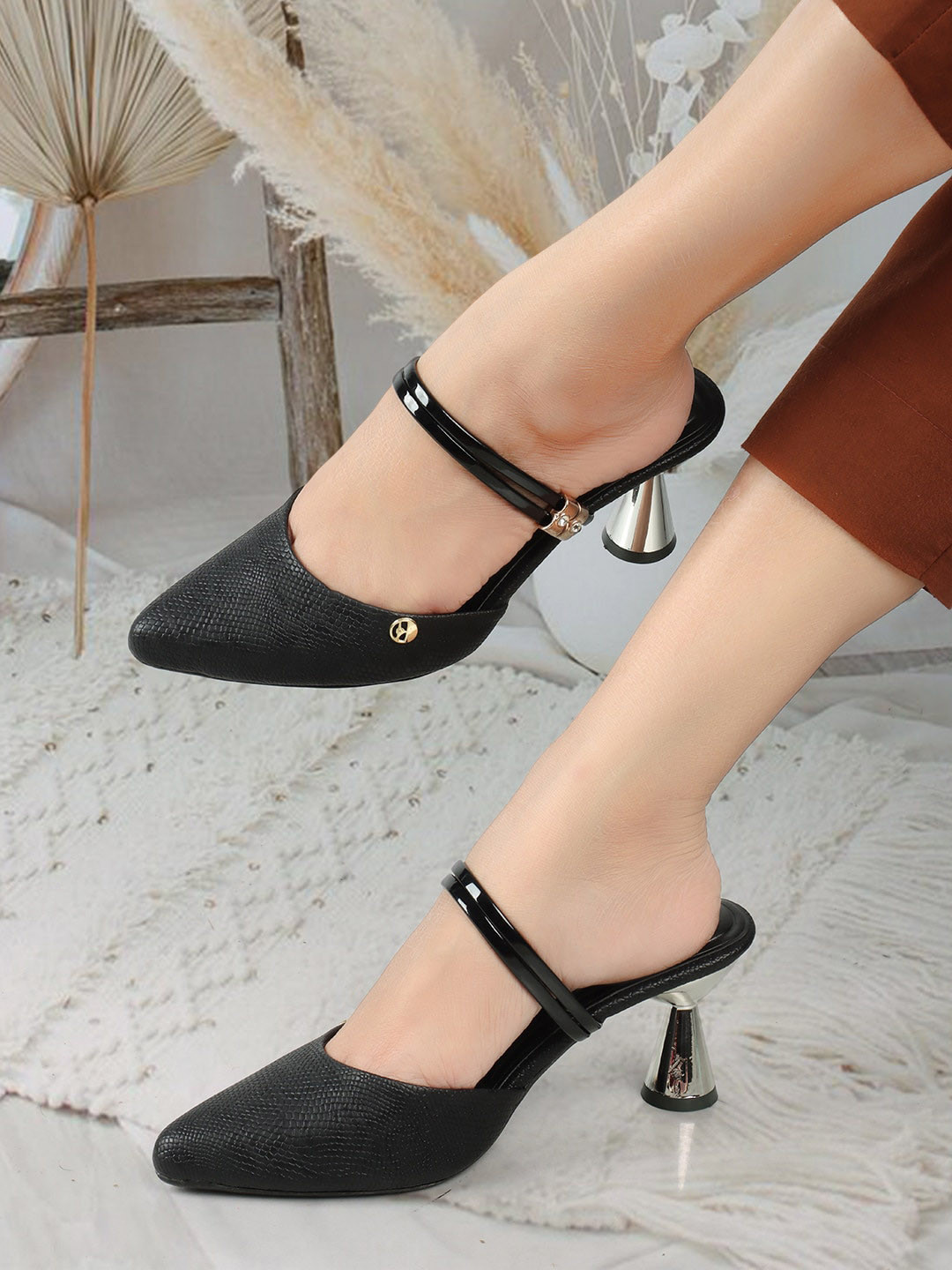 ELLE Textured Kitten Heel Mary Janes