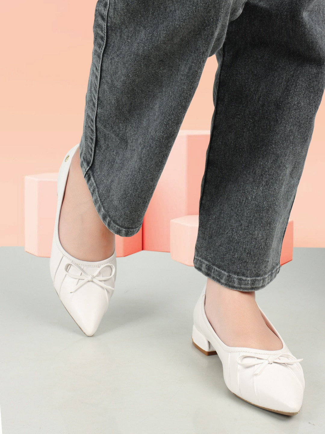 ELLE Bow Detail Block Heel Pumps