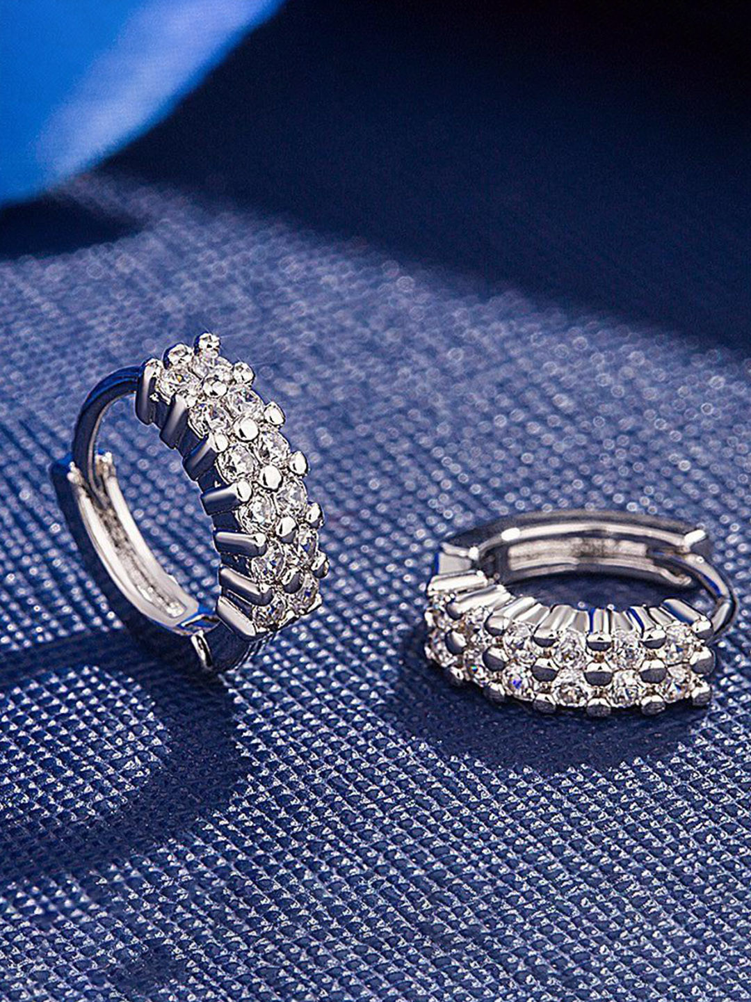 MYKI Silver-Toned Circular CZ Hoop Earrings