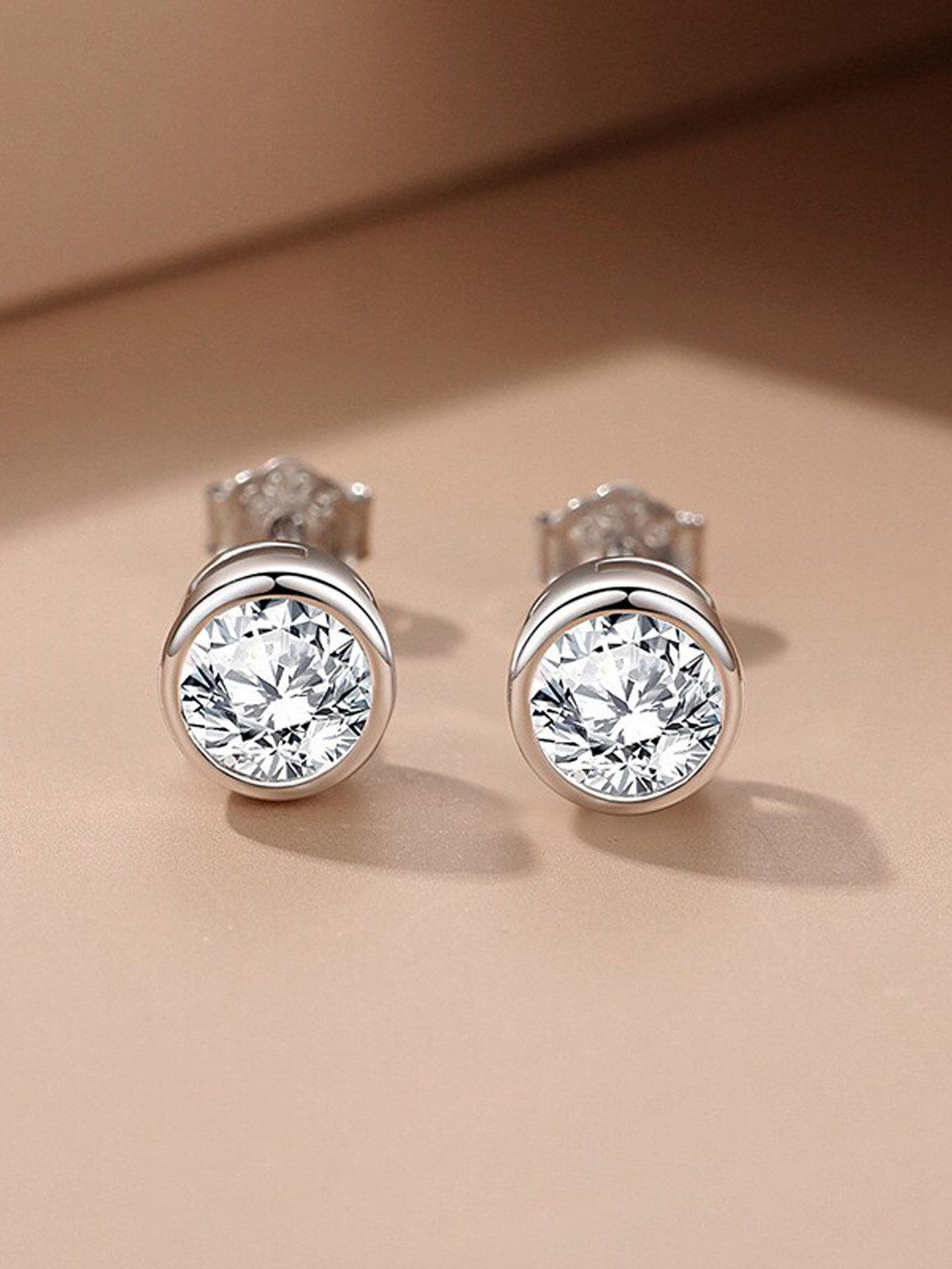 MYKI Silver-Toned Circular CZ-Studed Earrings