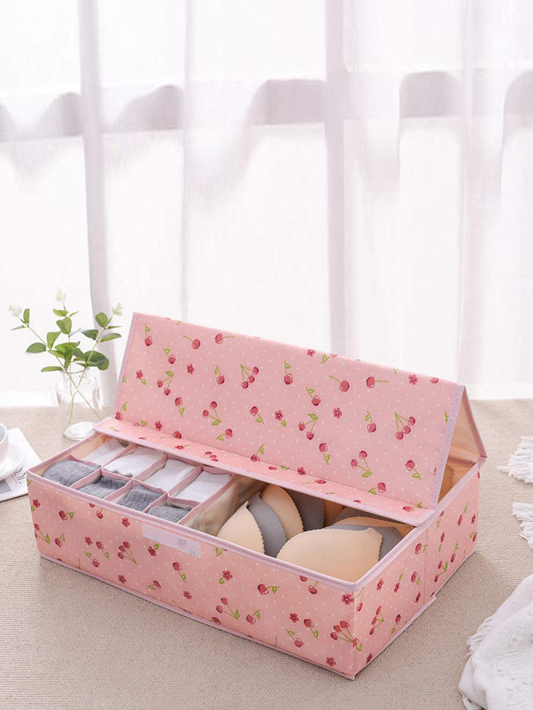 Awestuffs Pink & Red Printed Fabric Drawer Organiser