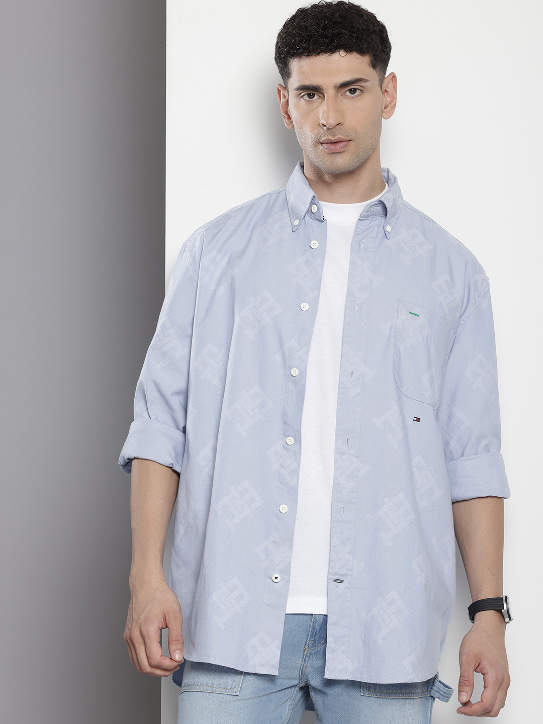 Tommy Hilfiger Boxy Opaque Brand Logo Printed Pure Cotton Casual Shirt