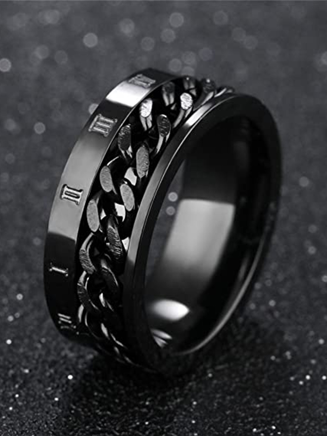 MEENAZ Black-Plated Chain Linked Finger Ring