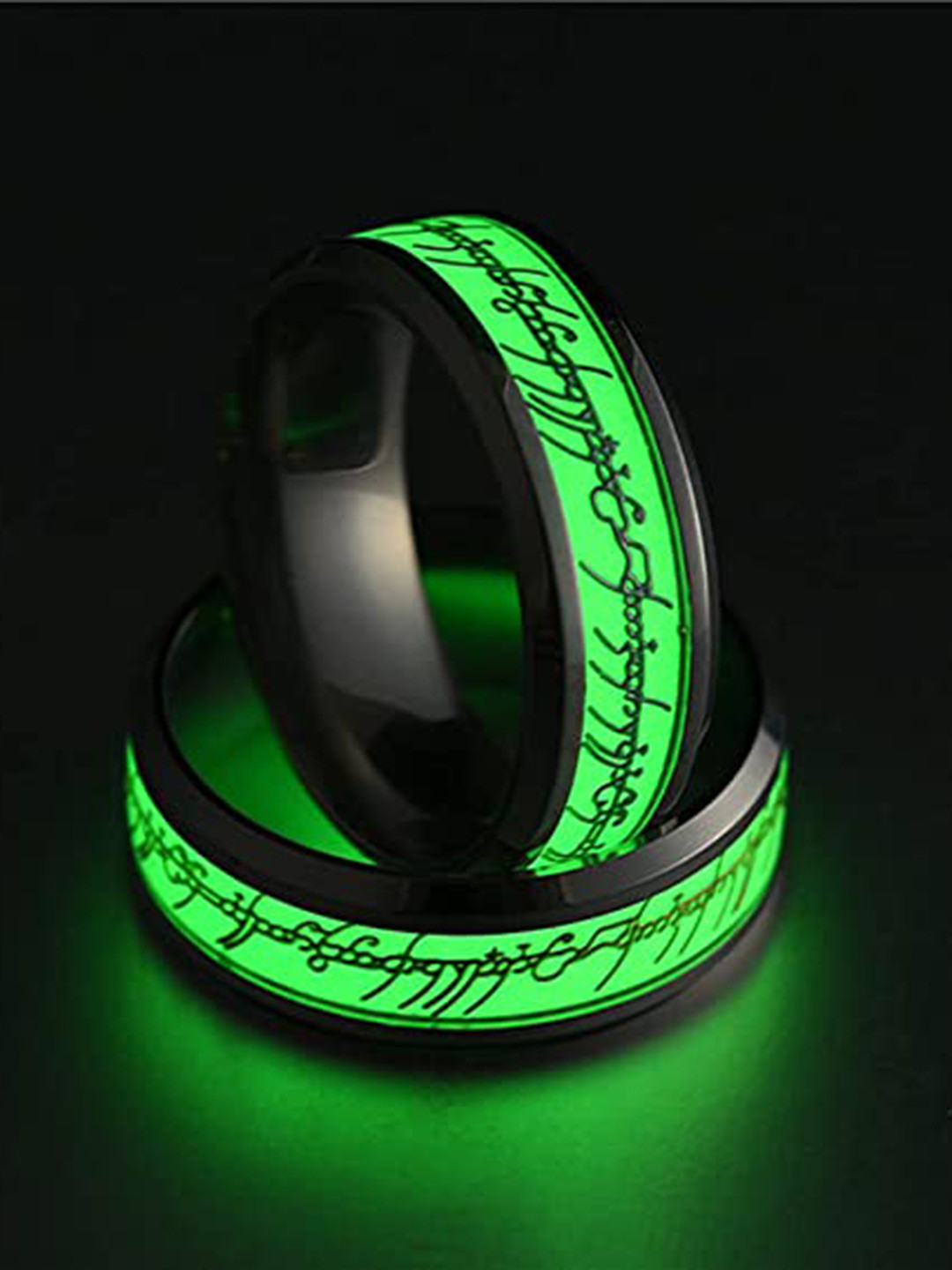 MEENAZ Set Of 2 Silver-Plated Glow In Dark Rings