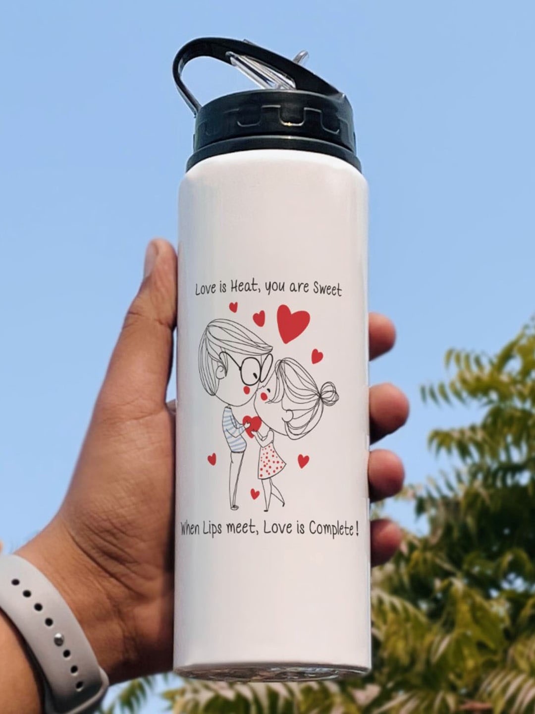 Indigifts White Typography Aluminium Double Wall Vacuum Sipper - 750ml