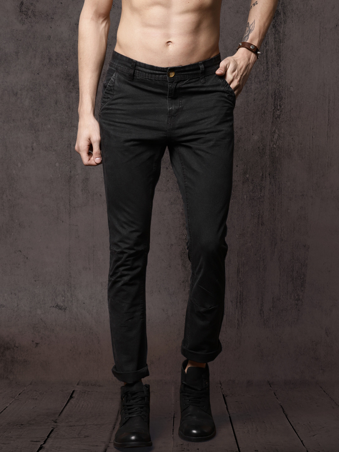 mens black slim leg trousers