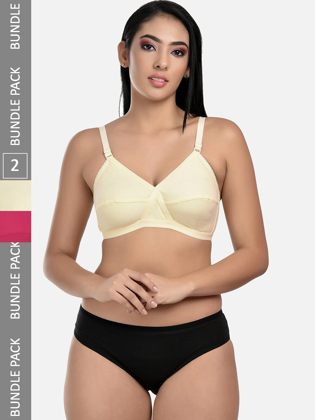 StyFun Pack Of 2 Full Coverage Non-Padded Lingerie Sets LS_Cross_Set_BeigePink_B